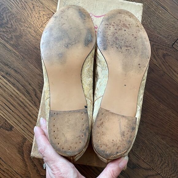 Vtg 60s gold brocade flat dressy shoes with matching evening bag in original box - Picture 4 of 12